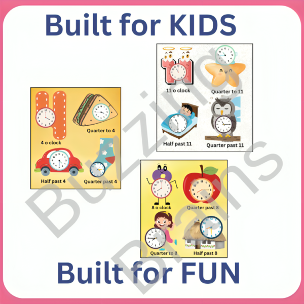 Clocks Flashcard- 12 cards - O' clock, quarter to, Quarter Past and half Past - Image 2