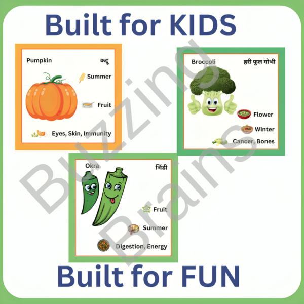 Vegetable Flashcard- 25 cards - know seasons and benefits of Vegetables. - Image 2