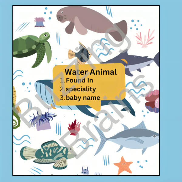Water Animals Flashcard- Fun way to know about their habitat, qualitry and babies.
